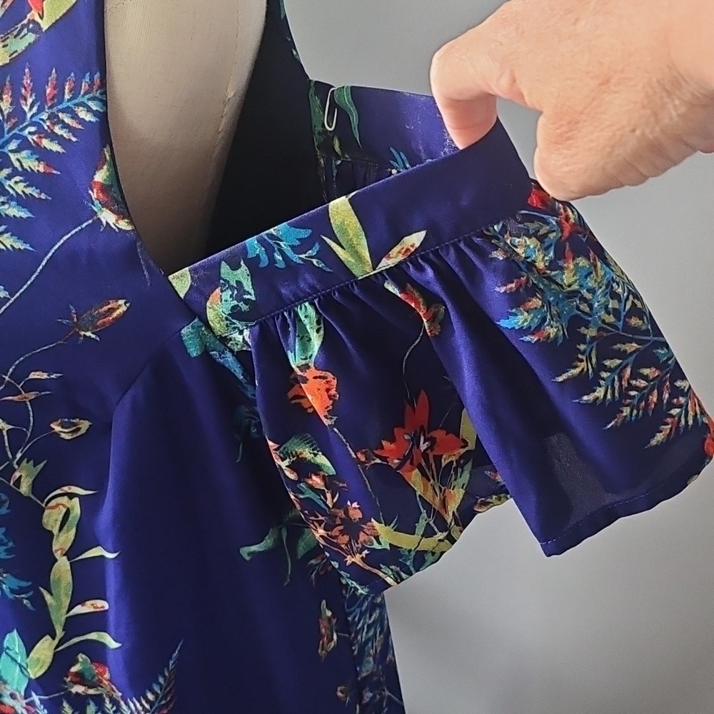 City Streets Purple/Blue Cold Shoulder Floral Print Dress - Picture 4 of 9